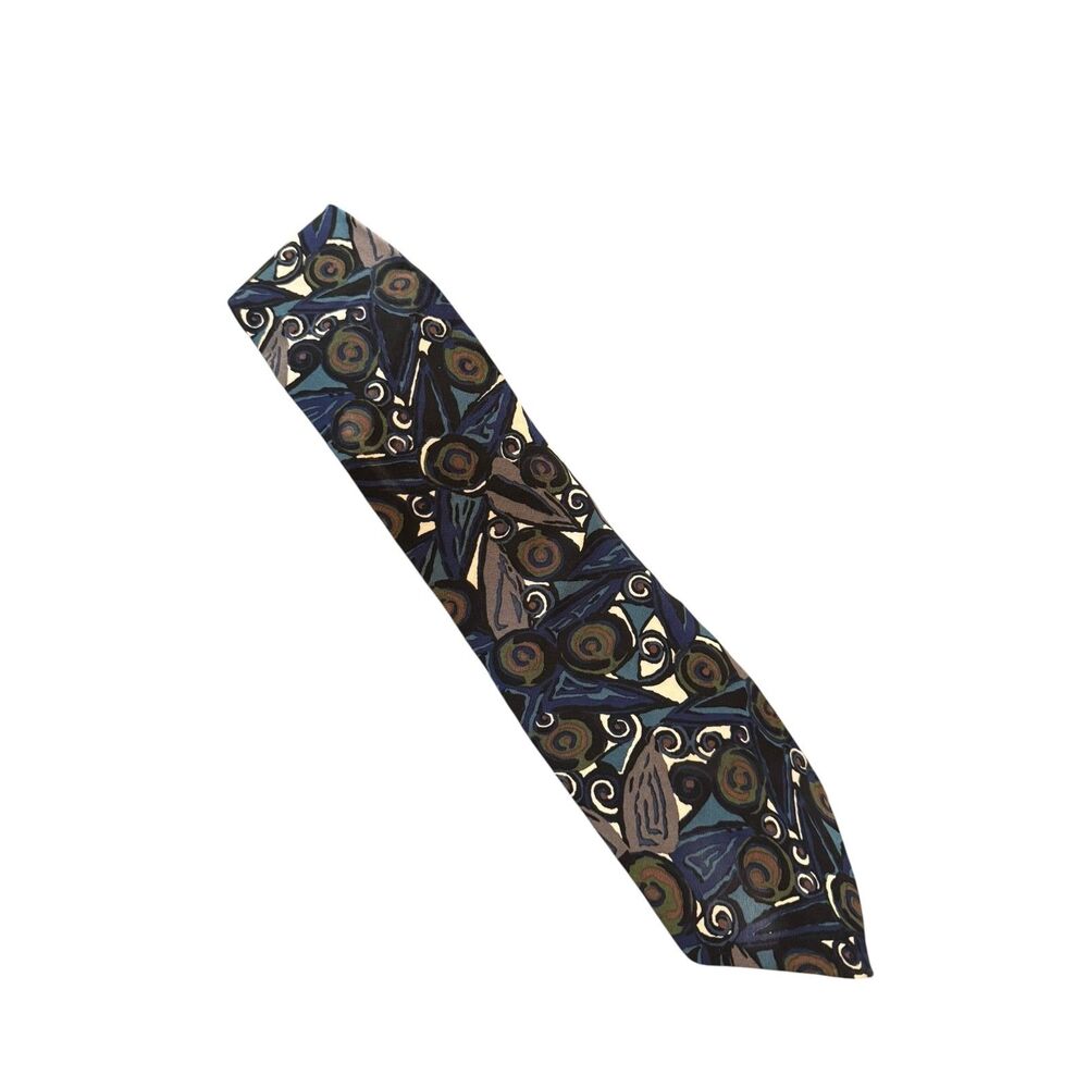 Vintage Van Heusen 417 Men's Necktie Silk Purple Brown Green Abstract Geometric